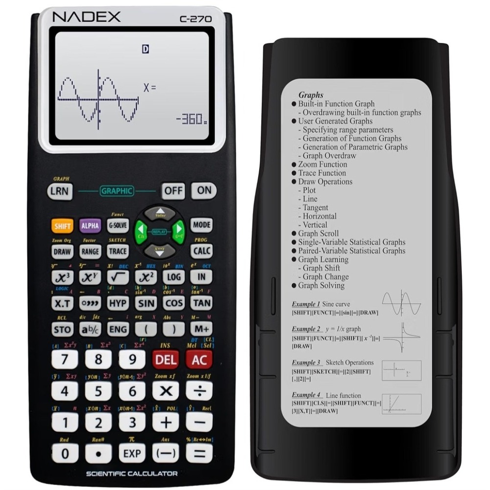 Nadex C-270 Scientific Graphing Calculator Black with Protective Zipper Case NEW